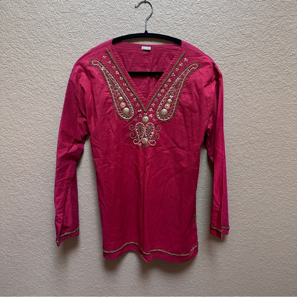 Embroidered Boho Cotton Tunic Top | Size S/M (Estimated) | Like New